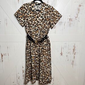 Seventy Venezia Leopard Print Midi Dress with Belt